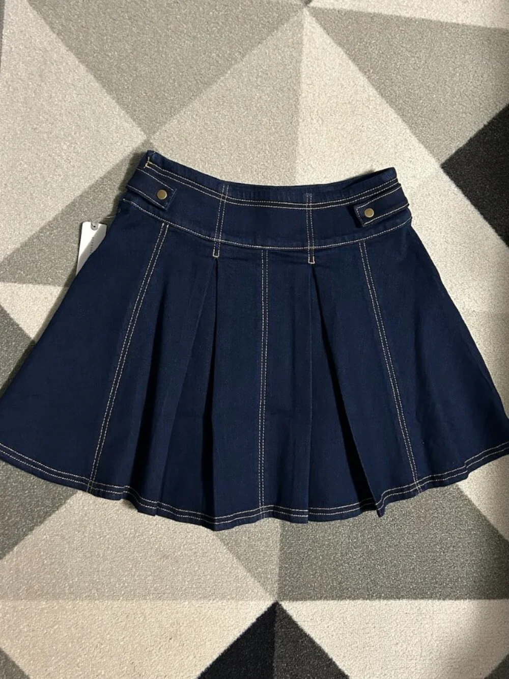 NWT Anthropologie Seamed Pleated Indigo Denim Mini Skirt Women's Size 2 - Picture 7 of 13